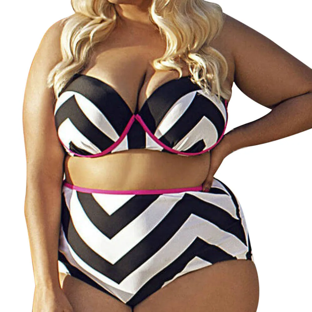 

Bikini Set Plus Large Size Women High Waist Swimsuit Bathing Sexy Halter Striped Push Up Padded Swimwear maillot de bain C0183