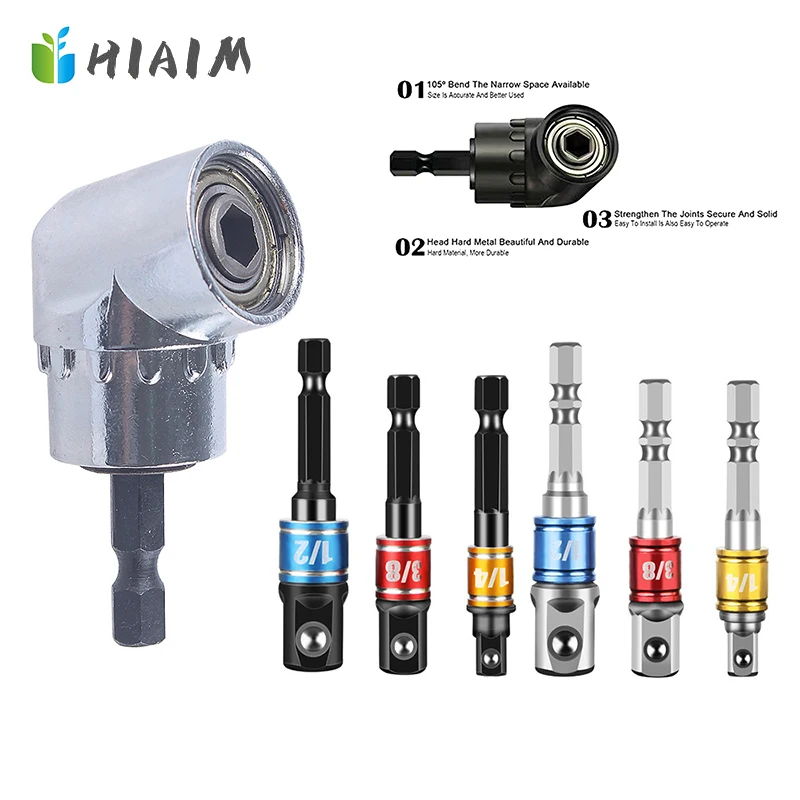 

1/3pc Hex Bit 105 Degree Angle Screwdriver Socket Holder Adapter Adjustable Bit Angle 1/4" Connecting Rod Drill Bit Screw Driver