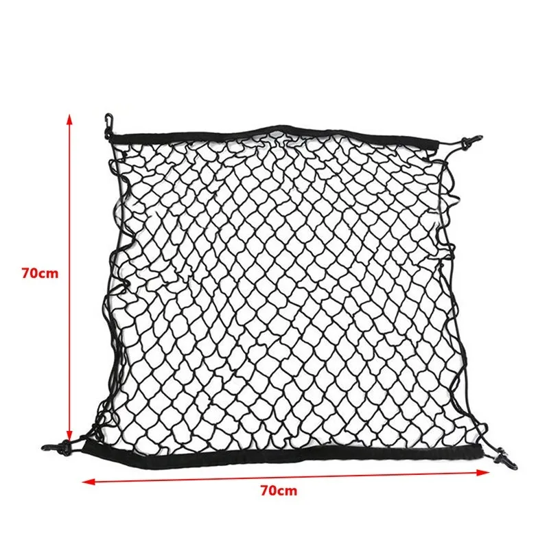 

70 X 70cm Universal Car Trunk Net Luggage Storage Cargo Organizer Nylon Stretchable Elastic Mesh Net with 4 Plastic Hooks