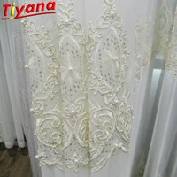 luxury pearls embroidered tulle curtains for living room flowers rope embroidery gauze window drapes for bedroom x hm42630