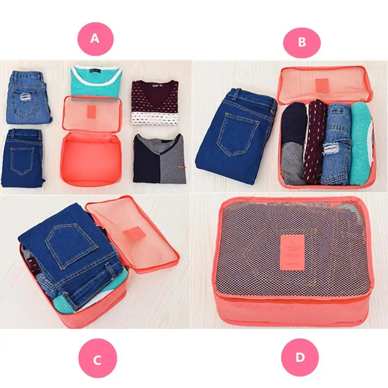 New 6Pcs/set Travel Luggage Storage Bag Suitcase Packing Set Portable Waterproof Clothes Baggage Cube Cases Organizer Bag In Bag