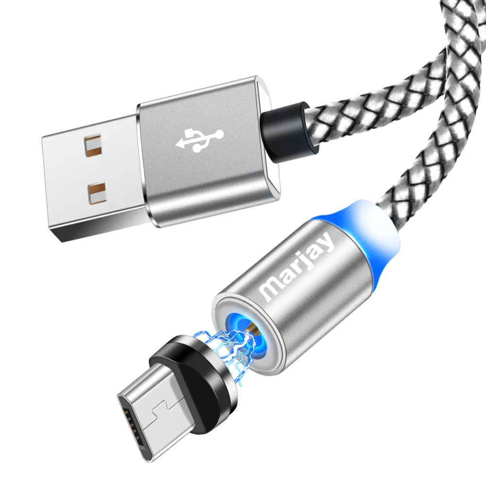 Sliver For Micro Marjay Магнитный зарядный кабель светодиодный Micro usb type C Магнитный usb зарядный кабель для iphone X 7 8 6 Xs Max XR samsung S9 зарядное устройство - Цвет: Sliver For Micro
