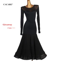 cacare ballroom dance competition dresses waltz dress standard dance dresses top skirt set d0438 big ruffled hem mesh sleeve