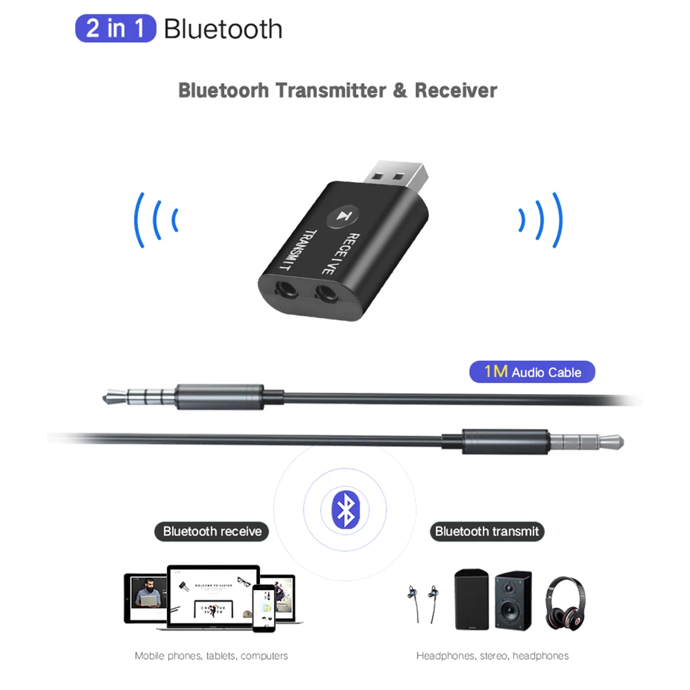 Bluetooth 5.0 Car Kit Audio tx rx 2 In 1 Receiver Transmitter aptx AUX RCA USB Adapter 3.5mm Jack For Earphone TV Auto | Автомобили и