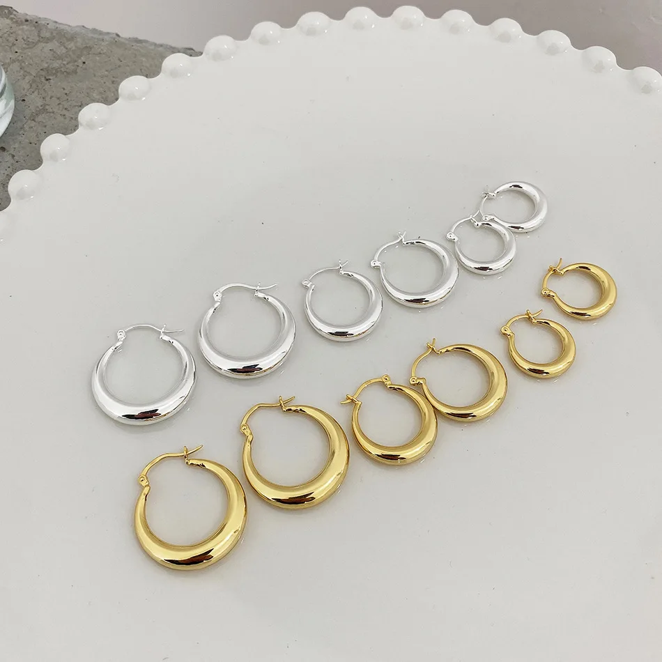 18K gold 20MM 25MM 30MM Authentic 925 Sterling silver Oval Shape Geometric Piercing ear-bone Hoop Huggie Earrings Jewelry C-C741