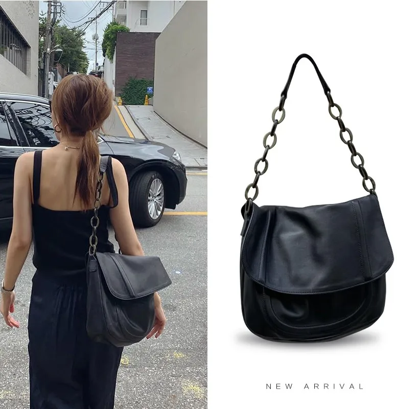 

Women Handbag 2019 Chain Big PU Leather Bag Soft Black Hobo Bag White Female Shoulder Bags Large Capacity Shopper Tote Purse