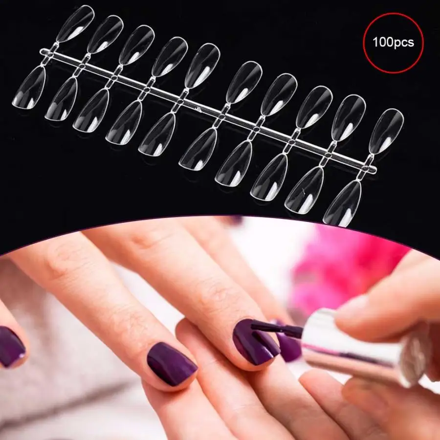 100 шт прозрачные ультра тонкие салонные полностью накладные ногти УФ Гель-лак для практики поддельные ногти инструменты для макияжа