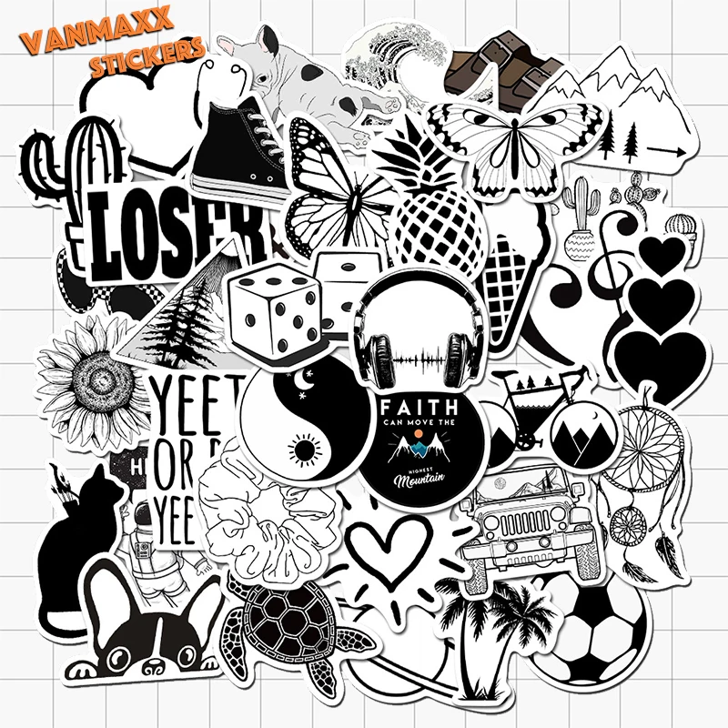 VANMAXX 50 шт в наборе Черный и белый VSCO INS Стиль наклейки Водонепроницаемый виниловые