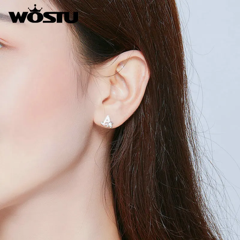 WOSTU Настоящее 925 пробы серебряные буквы Алфавит серьги-клипс серебро 925 ювелирные изделия для женщин ювелирные изделия циркон свадебные серьги CQE714
