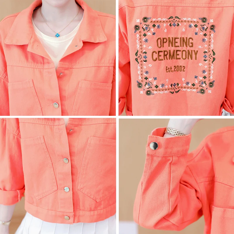 

Fashion Embroidery Short Denim Jacket Women Casual Candy Color Loose Jean Coat 2021 Spring New Korean Style Outwear Tops Female