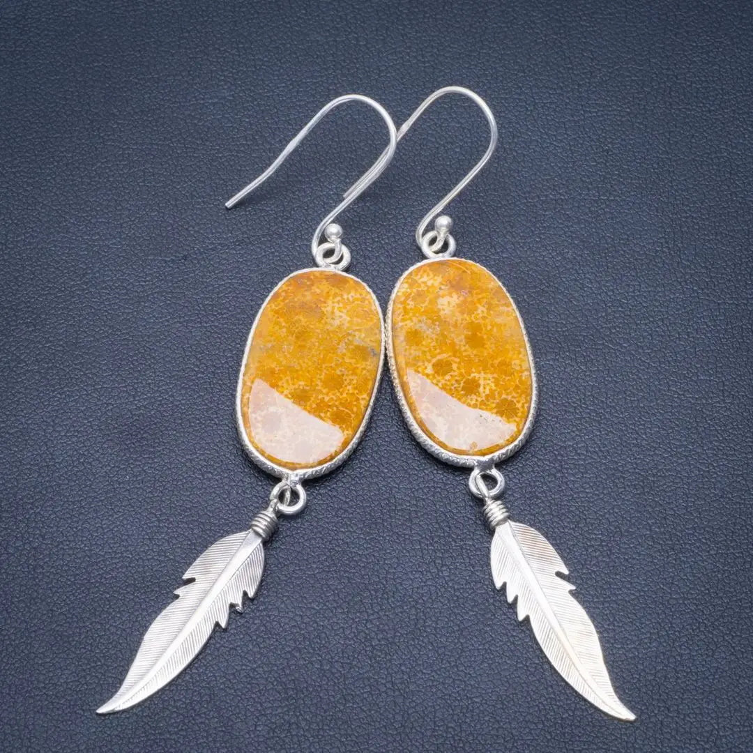 Серьги ручной работы из натурального ископаемого коралла уникальные серебряные