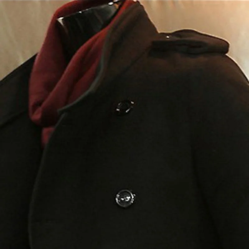 Тренчкот мужской шерстяной теплый двубортный кашемировый пиджак с отложным