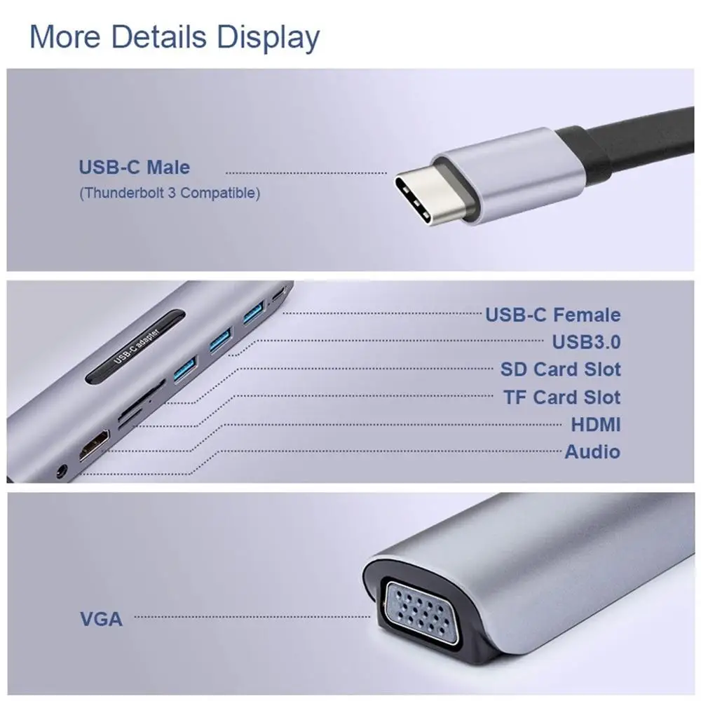 Адаптер типа с на HDMI 4K USB C 3 1 В VGA 60 Гц конвертер для Samsung S9 Huawei PD адаптер зарядки SD