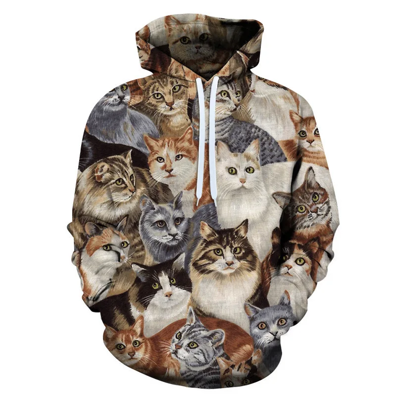 

2021 Three Cats Girls Casual Hoodie 3D Animal Cat Men and Women Shopping Fashion Christmas Loose Couple Hoodie
