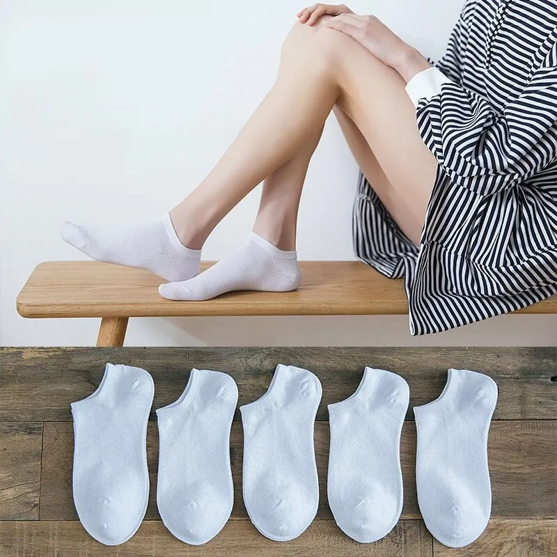 Набор женских носков короткие белые 5 пар в стиле Харадзюку | Женская одежда