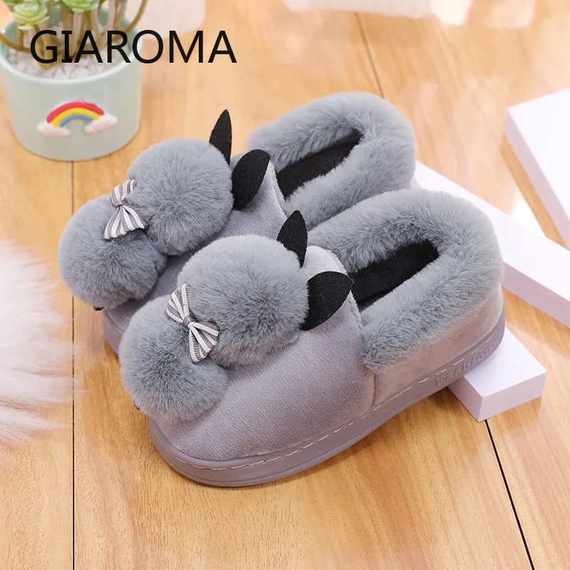 Домашние тапочки Женские зимние меховые шлепанцы с рисунком кота Pantoufle Femme