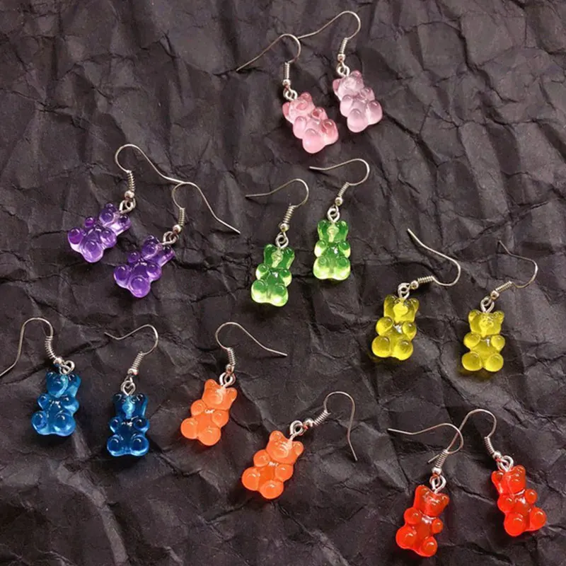 Мультяшные полимерные серьги в виде медведя модные милые цветные прозрачные