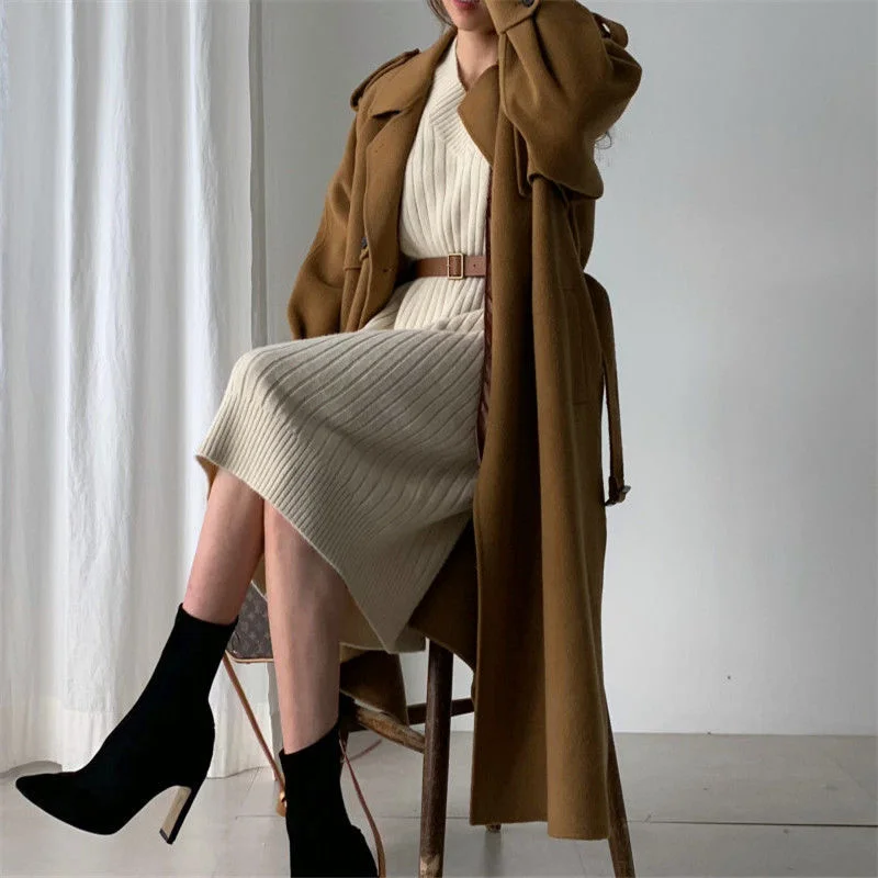 Осенний вязаный Повседневный свитер пуловер женское тонкое платье теплое с