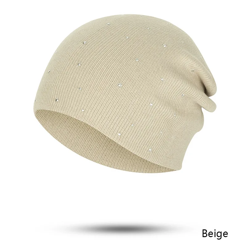 Осенне-зимняя шапка с жемчужинками Женские шапочки Skullies однотонные вязаные Кепки из хлопка женские зимние шапочки мягкие теплые шапки женская шапка