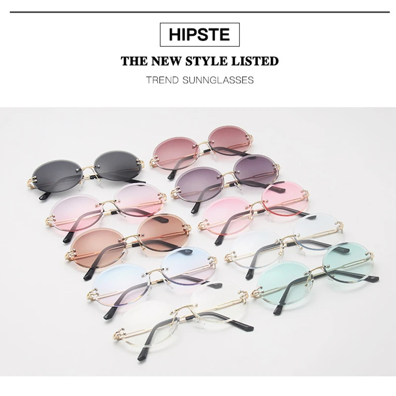 

New Fashion Rimless Oval Sunglasses Women 2020 Luxury Brand Vintage Gradient Clear lens Sun Glasses Shades UV400 gafas de sol