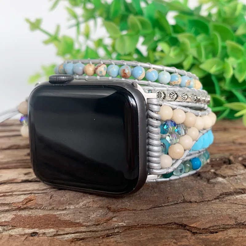 OAIITE Bohemian Handmade Watch Band Multi-layer Bracelet Natural Turquoise Stone Bracelets Watch Accessories For Apple Watch