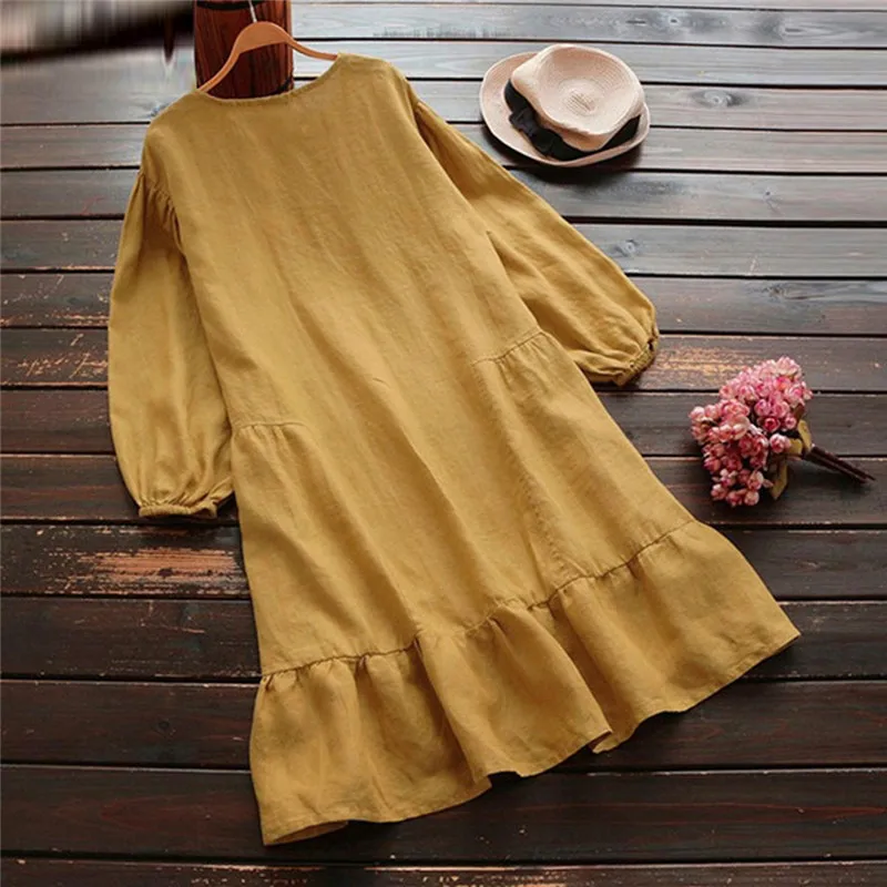 Женское весенне-осеннее платье модное повседневное однотонное свободное с