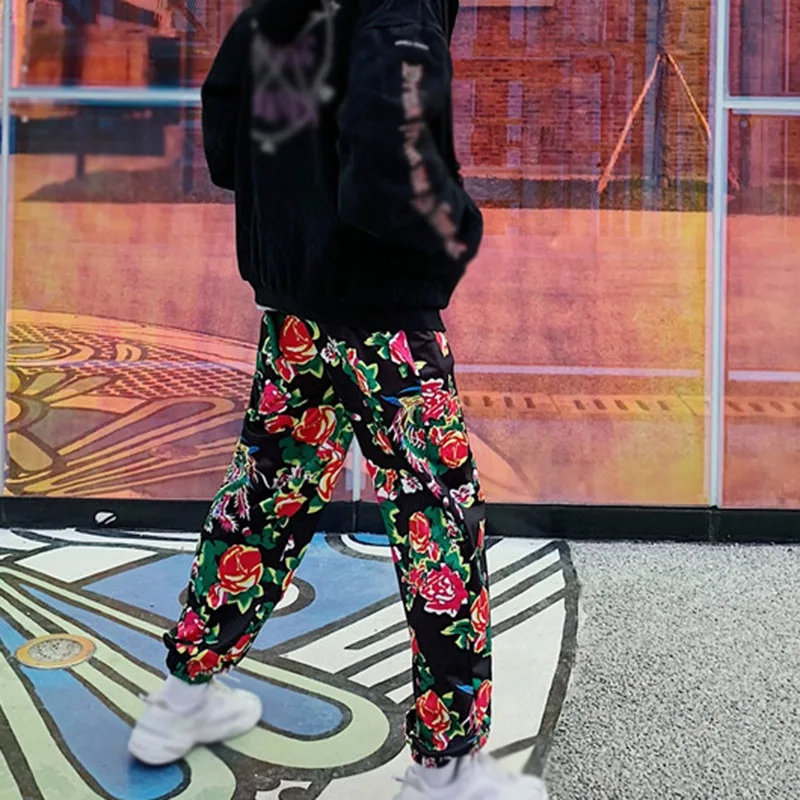 Брюки с большим цветком для мужчин и женщин модная уличная одежда в стиле хип-хоп