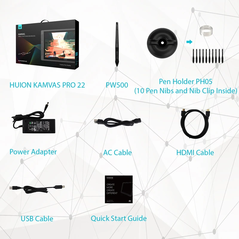 HUION KAMVAS Pro 22 2019 Батарея Бесплатная ручка Дисплей монитор AG Стекло цифровой