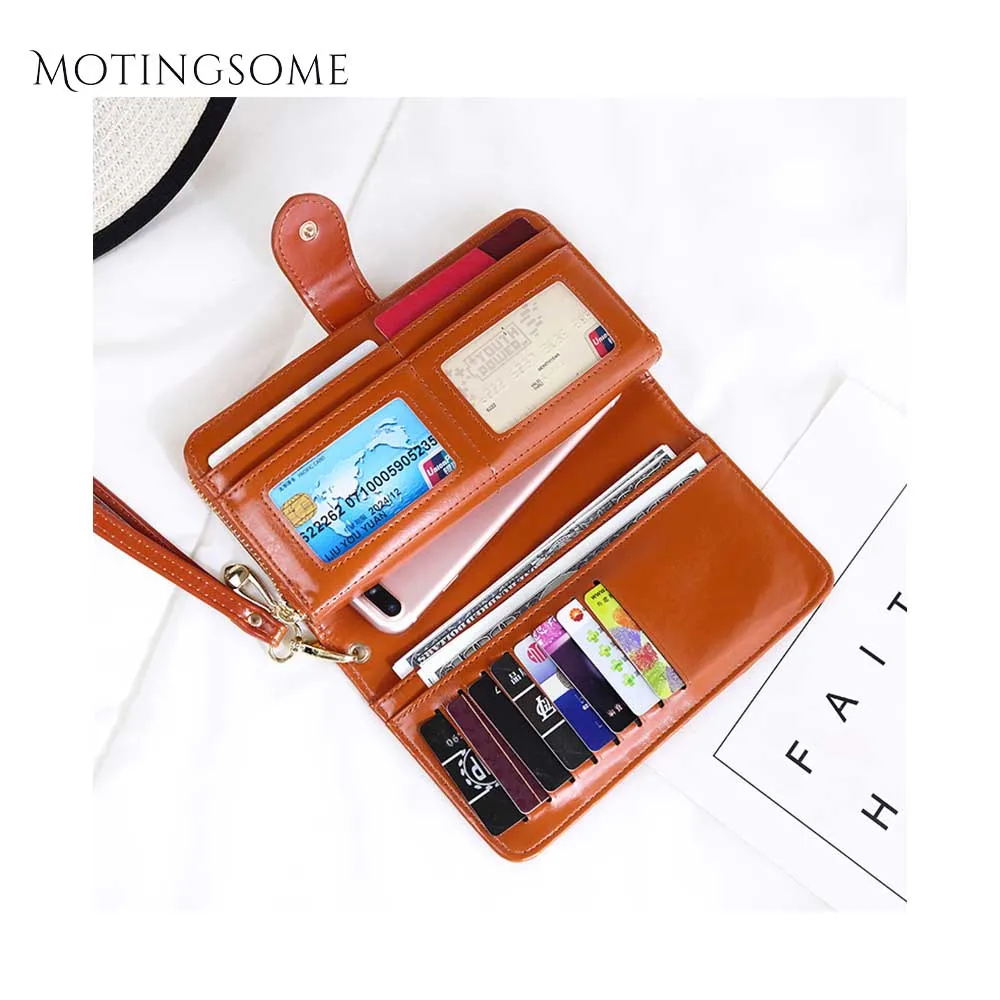 Стильные женские кошельки с масляным воском искусственная кожа длинный стиль