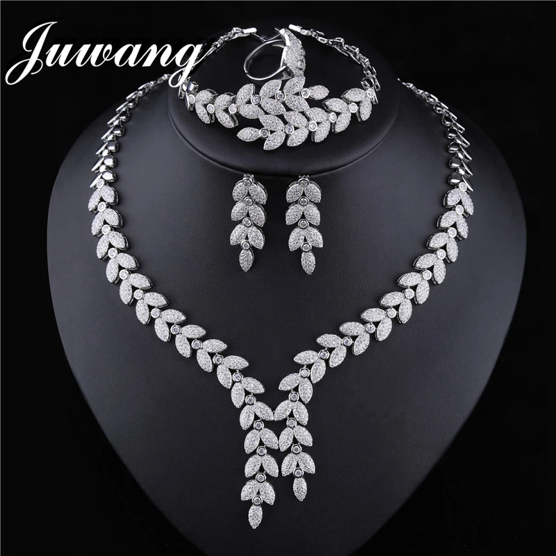 JUWANG 4 шт. Дубай ювелирные наборы свадебное ожерелье серьги браслет кольцо изделия
