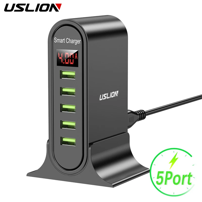 

USLION 5 Port USB Charger HUB Multi USB Charging Station Dock Desktop Wall Home LED Display Universal New Chargers EU US UK Plug