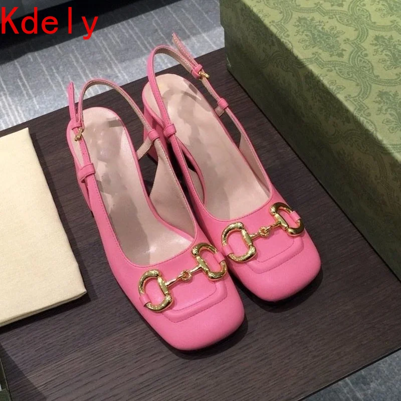 Women's Sandals Shoes 2021 New One-word Buckle High Heels Women's Square Toe Thick Heel Single Shoes Height Women Shoes