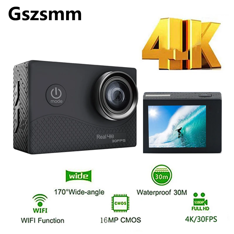 Gszsmm Экшн-камера 4K Водонепроницаемая камера Подводная Спортивная камера s 1080P 120FPS Wifi Дайвинг камера серфинг велосипедный шлем камера
