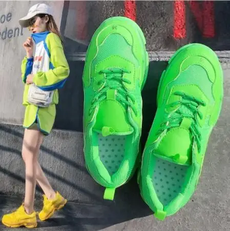 Mulheres coloridas Pai кроссовки воздухопроницаемые calchados Vulcanizados Sapatos de Malha Moda Plataforma со