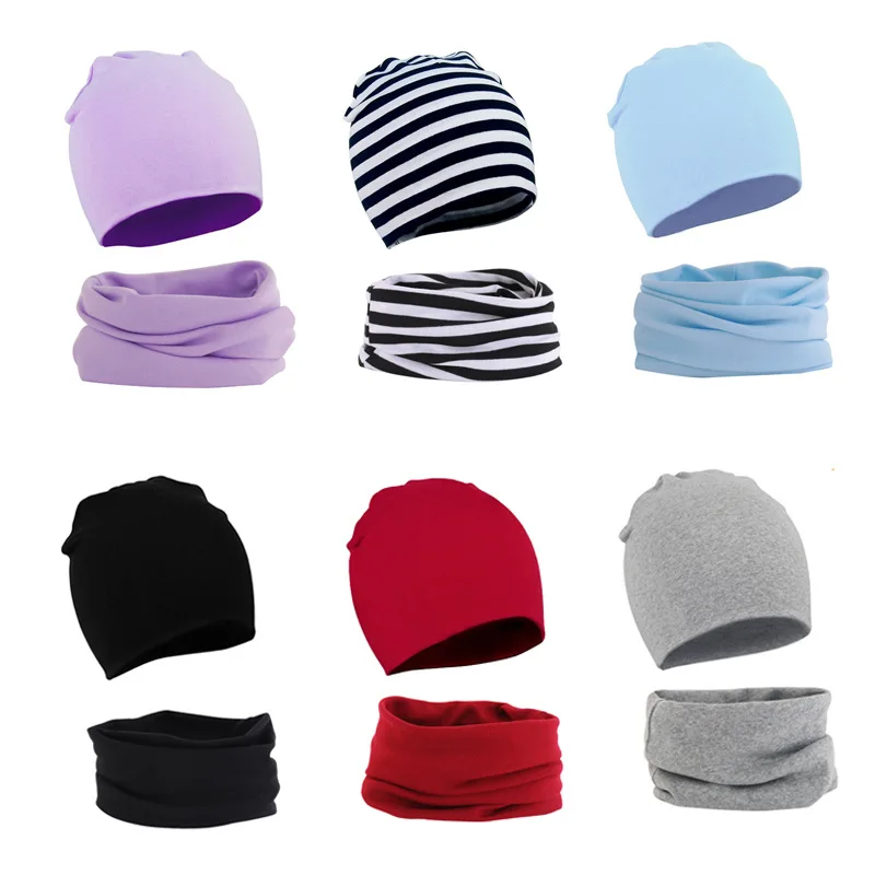 Lot de 2 écharpes pour bébé  ensemble de bonnets  en coton chaud  unisexe  garçon  fille  enfant