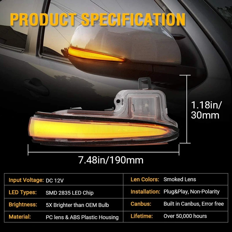 

LED Turn Signal Lights, Sequential Dynamic Indicator Strip 2019-2021 RAV4, Highlander XU70 Transparent Turn Signal