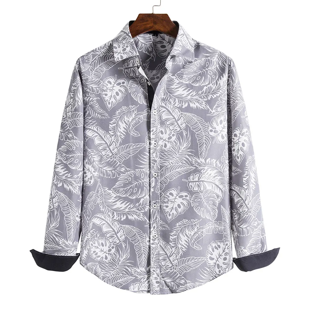

New Fashion Men Long Sleeved Floral Blue Shirts , Men Loose Shirt Mens Fashion Hawaiian Shirt Plus Size ,M-5XL