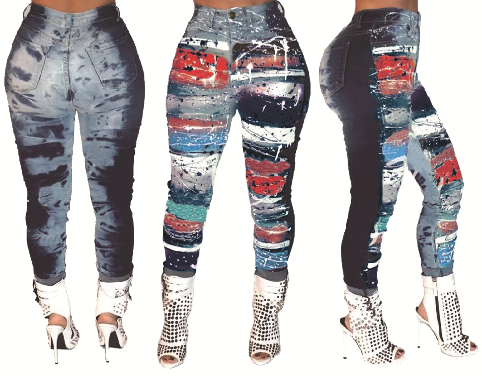 Wanghongyue Spring 2021 Women's Casual Fashion Icon Jeans Digital Print Casual Pants Tight-fitting leggings in S-3XL