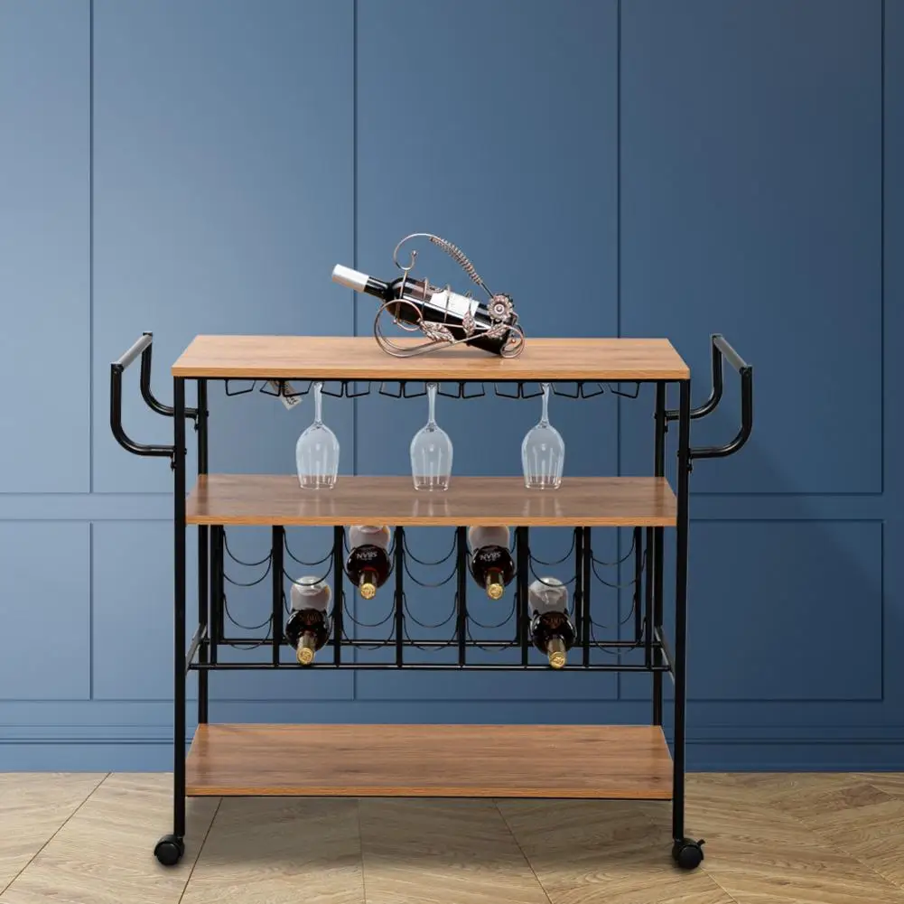 

Industrial Bar Cart With Wine Rack And Glass Holder Metal Serving Cart Kitchen Storage Cart Wood Table Serving Trolley 3 Shelves