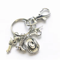1pc gun charms boot keychain cowboy hat keyring with horseriding pendant western jewelry cowgirl gift