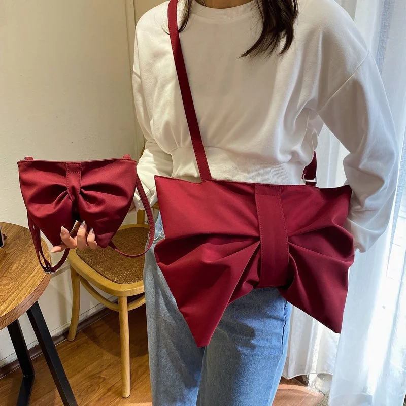 

2021 New Fashion Women Bowknot Canvas Bag Large Capacity Single Shoulder Messenger Bag Dinner Party Handbag Wallet