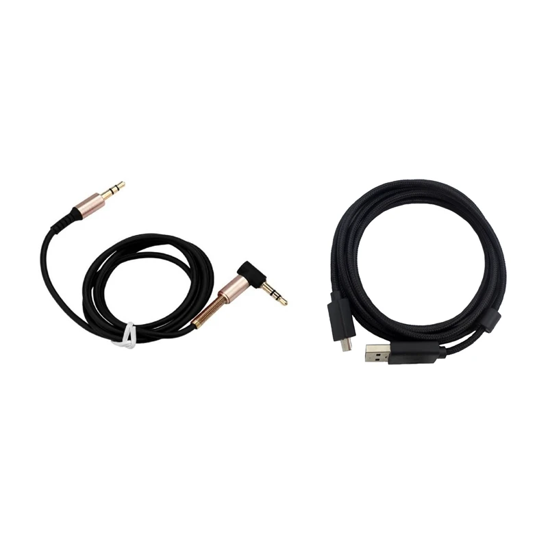 

Hot-1Pcs 3.5Mm Jack Elbow Male To Male Car Aux Audio Extension Cable & 1Pcs 2M Usb Headphone Cable Audio Cable