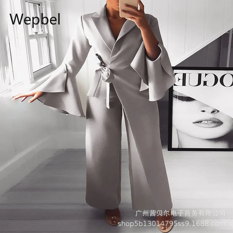 

Комбинезон Wepbel женский цельный, однотонный комбинезон с оборками, на шнуровке, с широкими штанинами, с длинным рукавом