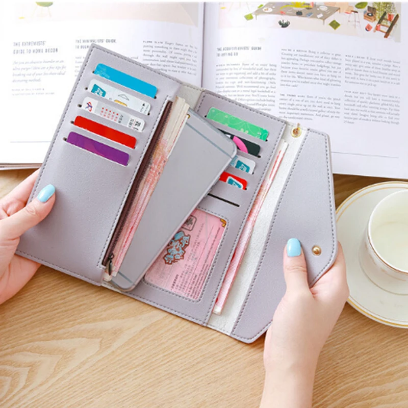 Женские кошельки простые на молнии черный белый серый длинный кожаный клатч