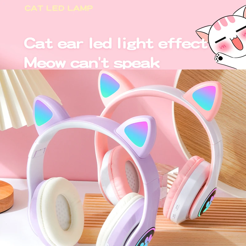 Беспроводные наушники со вспышсветильник милые кошачьи ушки с микрофоном и