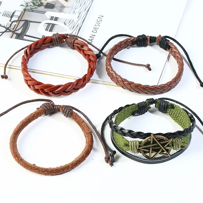 12 шт./компл. винтажный вязаный мужской браслет из воловьей кожи сделай сам