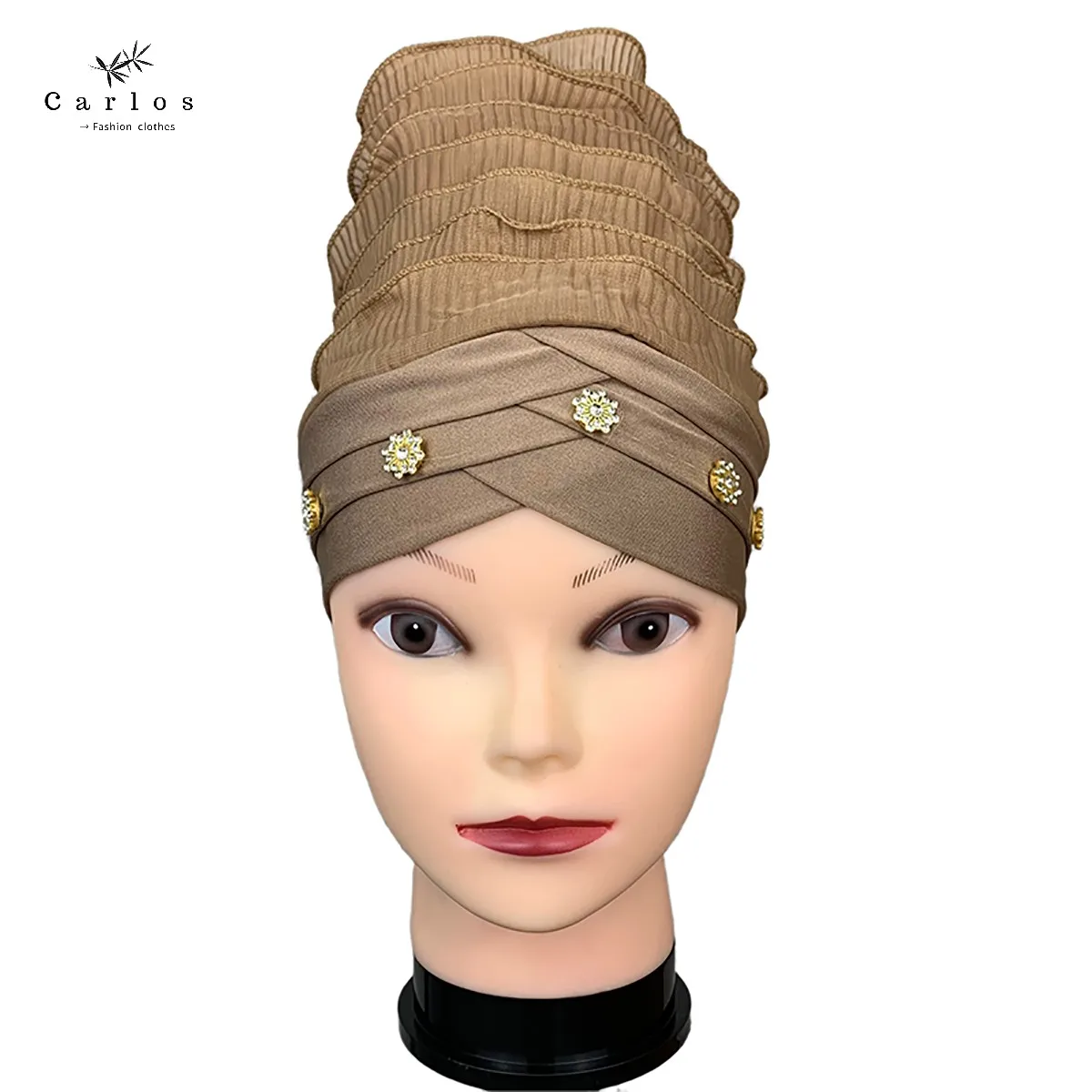12pcs Main Stream New Fashion Velvet  Women Muslim Turban Color Cotton Bandanas Beaded Braid Headwraps Women Hair Accessories images - 6