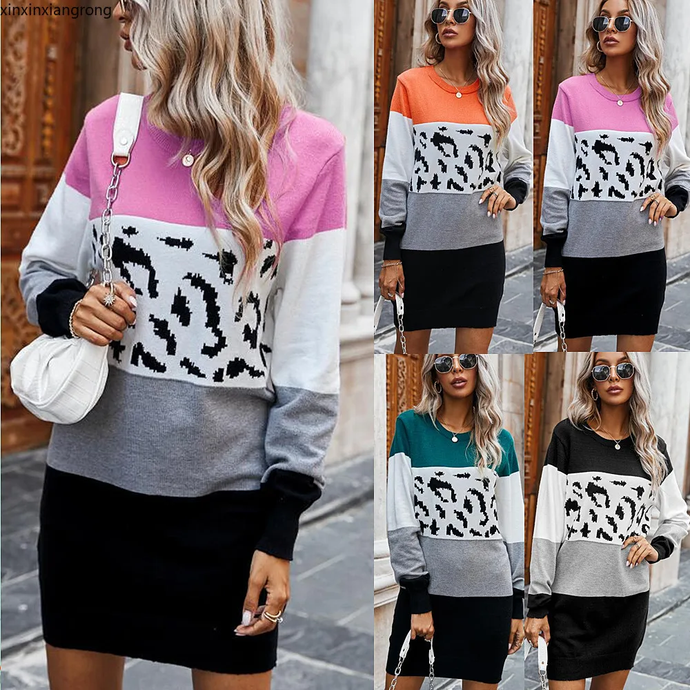 

In Stock! Original Cross-Border Women's Clothing Independent Station Autumn Winter Assorted Colors Knitted Dress for Women