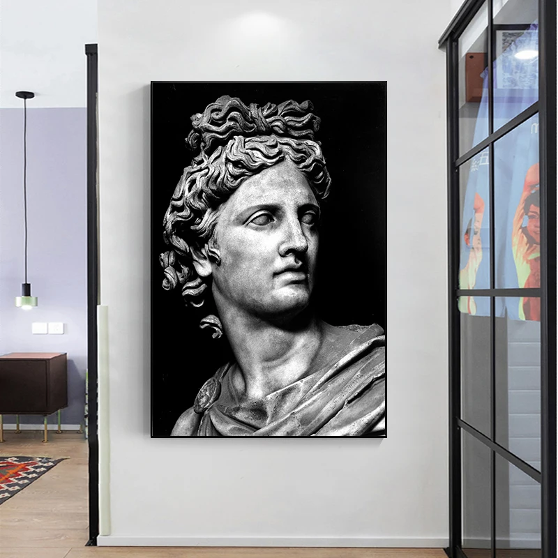 Голова статуи Аполлона скульптура Холст Плакаты и принты черный белый холст