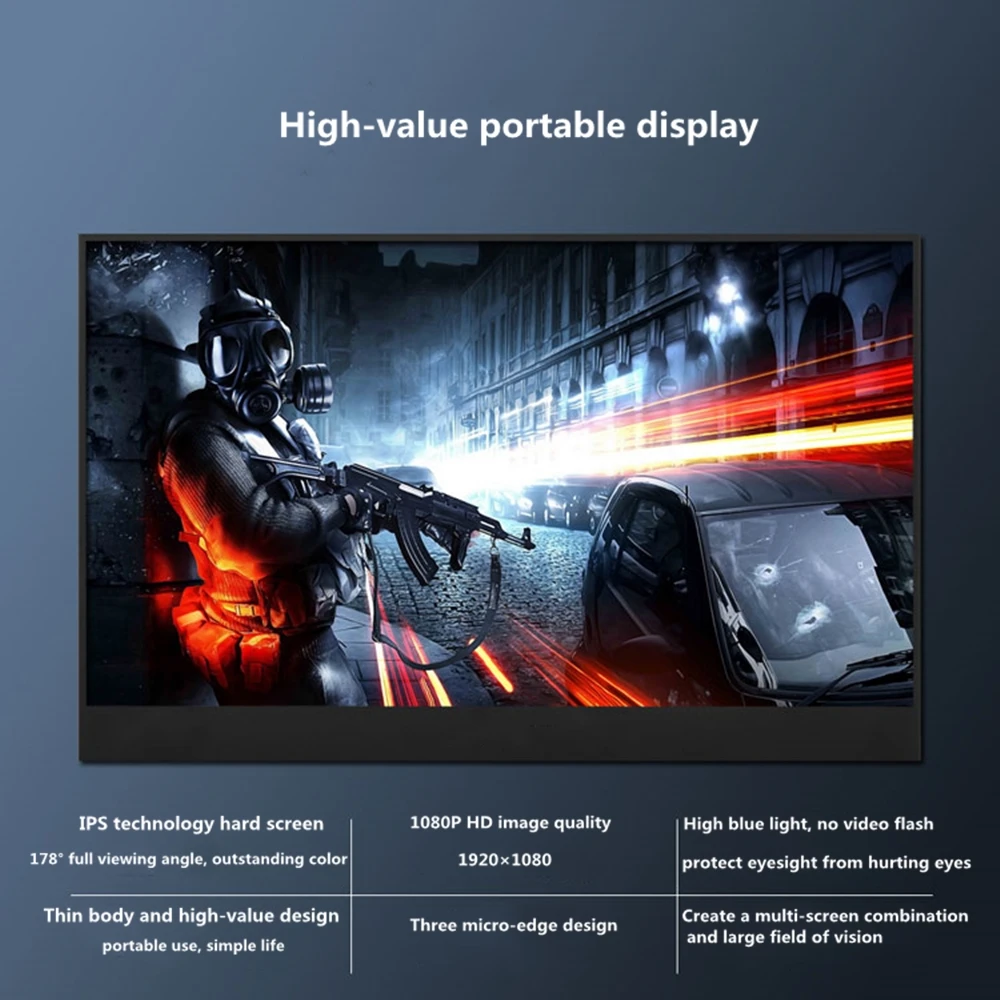 저렴한 15.6 인치 풀 Hd Ips 스크린 1080p Usb 타입 C 휴대용 모니터, Xbox Ps4 스위치 전화 게임 노트북 LCD 디스플레이 블랙